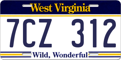WV license plate 7CZ312