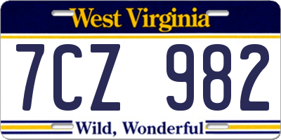 WV license plate 7CZ982