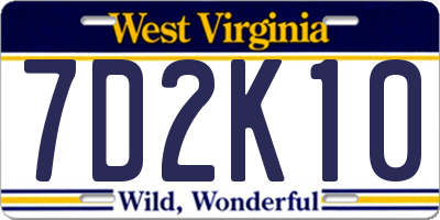 WV license plate 7D2K10