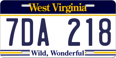 WV license plate 7DA218