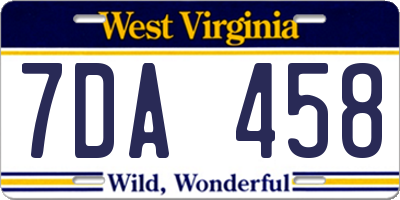 WV license plate 7DA458