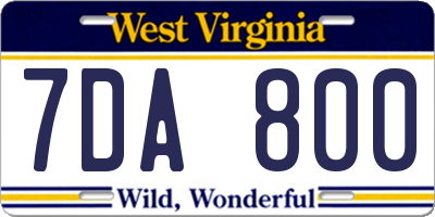 WV license plate 7DA800