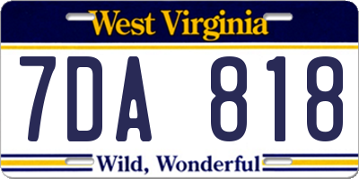 WV license plate 7DA818
