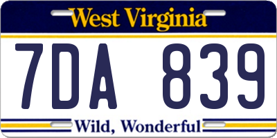 WV license plate 7DA839