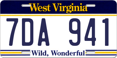 WV license plate 7DA941