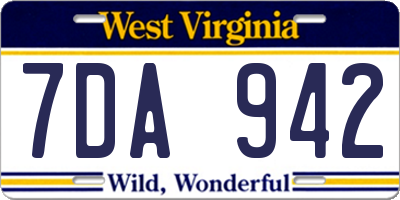WV license plate 7DA942