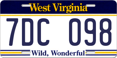 WV license plate 7DC098