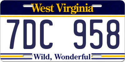 WV license plate 7DC958