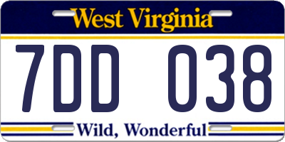 WV license plate 7DD038