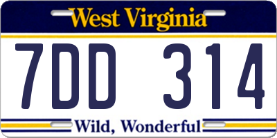 WV license plate 7DD314
