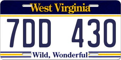 WV license plate 7DD430