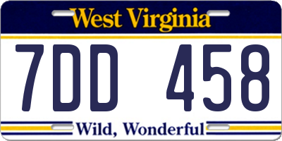 WV license plate 7DD458