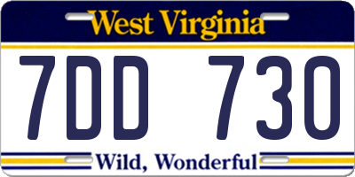 WV license plate 7DD730