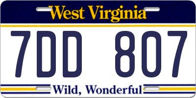 WV license plate 7DD807