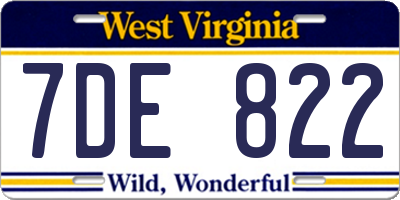 WV license plate 7DE822