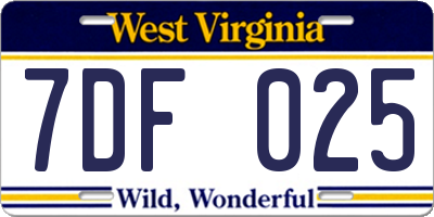 WV license plate 7DF025
