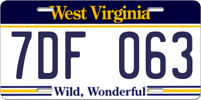 WV license plate 7DF063