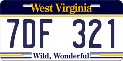 WV license plate 7DF321