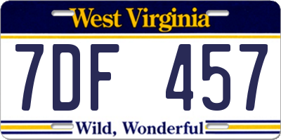 WV license plate 7DF457