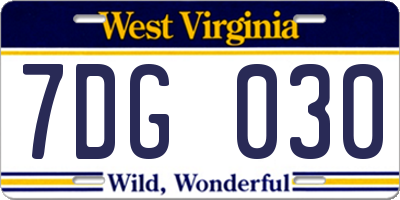 WV license plate 7DG030