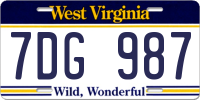WV license plate 7DG987