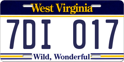 WV license plate 7DI017
