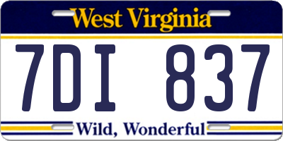 WV license plate 7DI837