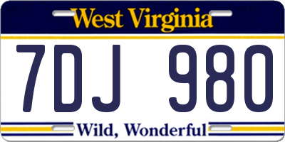 WV license plate 7DJ980