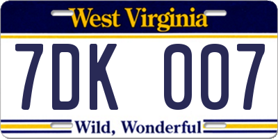 WV license plate 7DK007