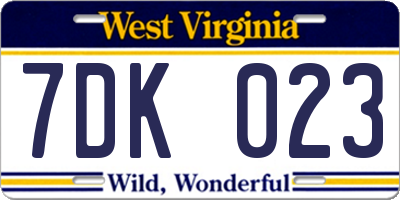 WV license plate 7DK023