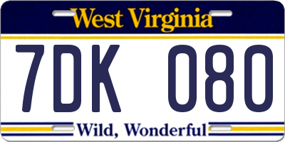 WV license plate 7DK080
