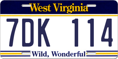 WV license plate 7DK114