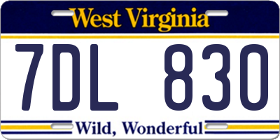 WV license plate 7DL830