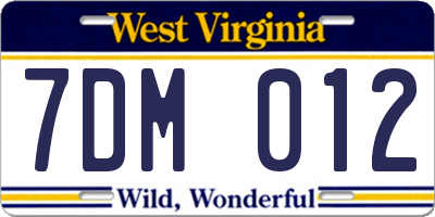 WV license plate 7DM012