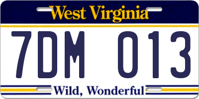 WV license plate 7DM013