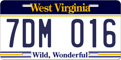 WV license plate 7DM016