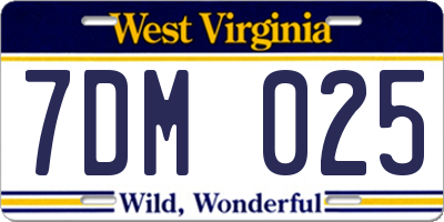 WV license plate 7DM025
