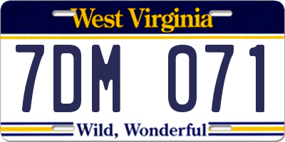WV license plate 7DM071