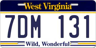 WV license plate 7DM131