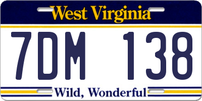 WV license plate 7DM138