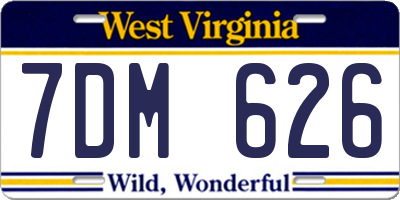 WV license plate 7DM626