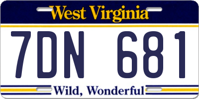 WV license plate 7DN681