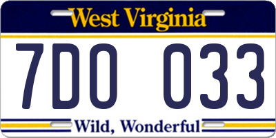 WV license plate 7DO033