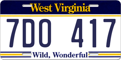 WV license plate 7DO417