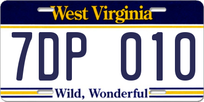 WV license plate 7DP010