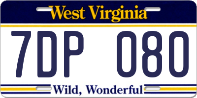 WV license plate 7DP080