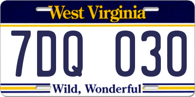 WV license plate 7DQ030