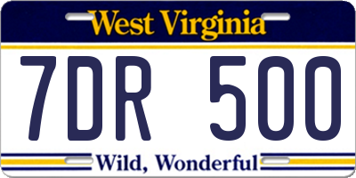 WV license plate 7DR500