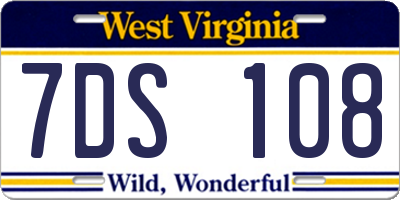WV license plate 7DS108