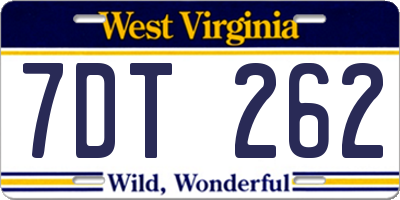 WV license plate 7DT262